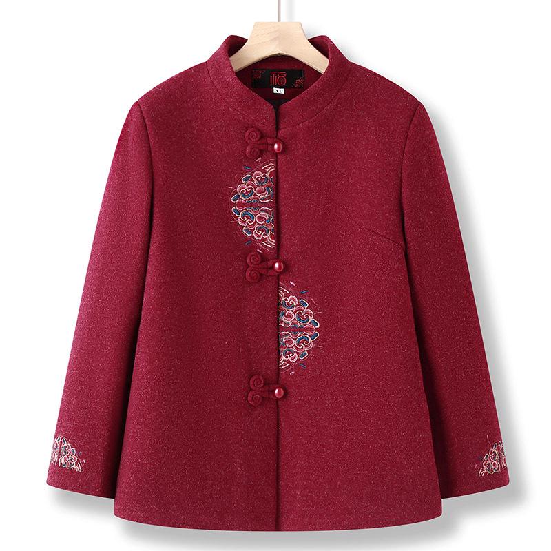 Warm Fleece-Lined Tang Suit Jacket for Women - Ideal for Grandma, Mother, or Middle-Aged Ladies in Spring, Autumn, and Winter.