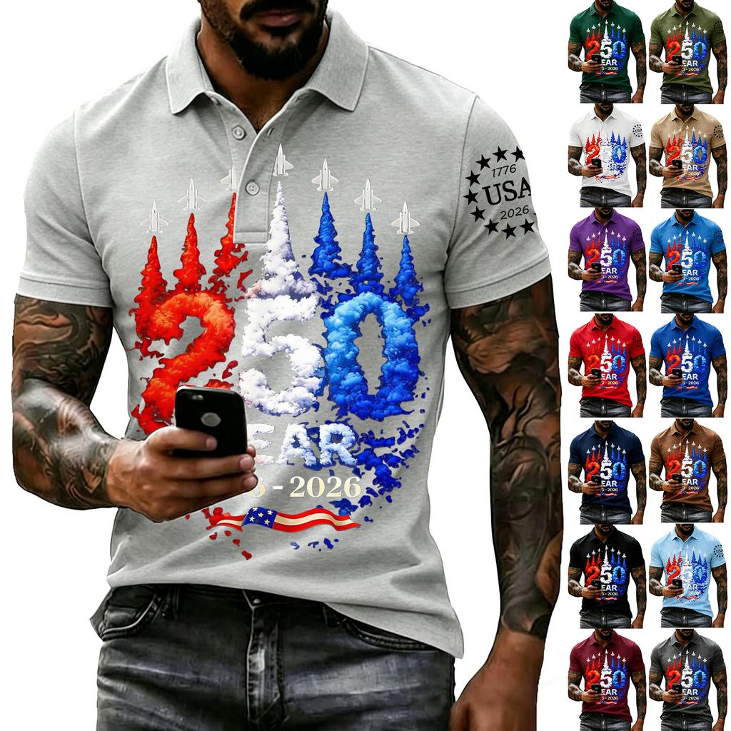 Men's Casual Short Sleeve Polo Shirt with Independent Day Graphic Print Classic Fit Breathable Fabric Comfortable Design