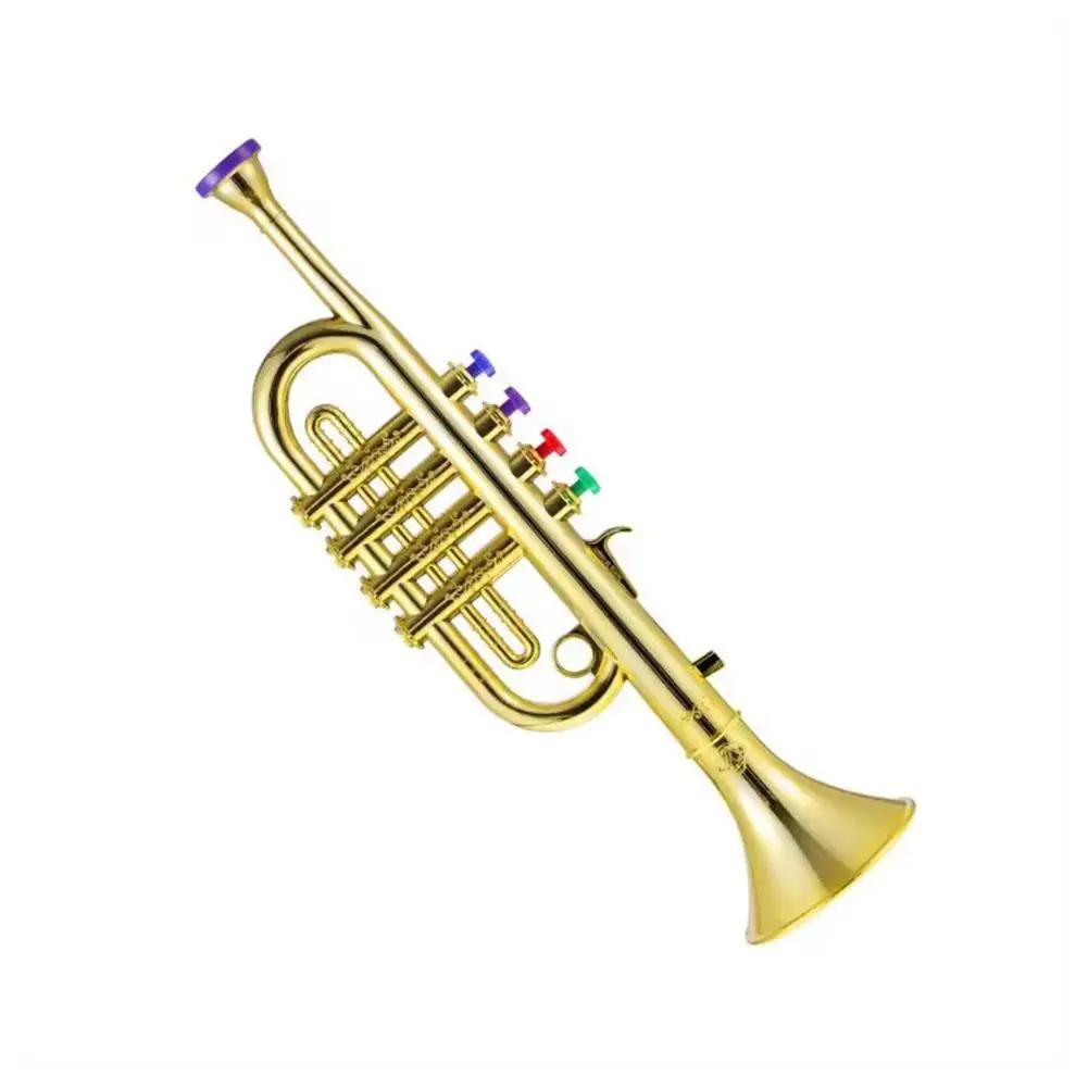 Trumpet Kids Musical Educational Toy Wind Instruments ABS Gold Trumpet With 4 Colored Keys For Kids Children R8G4