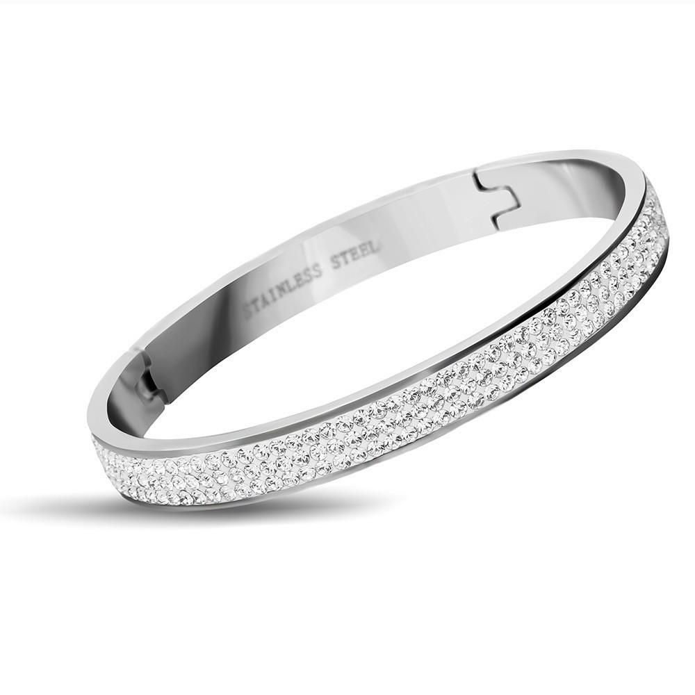 Bracciale in Acciaio Inossidabile 304 Acciaio Titanio con Zirconi Intarsiati in Argilla, 3 File, Bracciale Personalizzato Multicolore