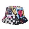 80s 90s Vintage Geometric Print Fisherman Hat With Sun Protection For Outdoor Activities