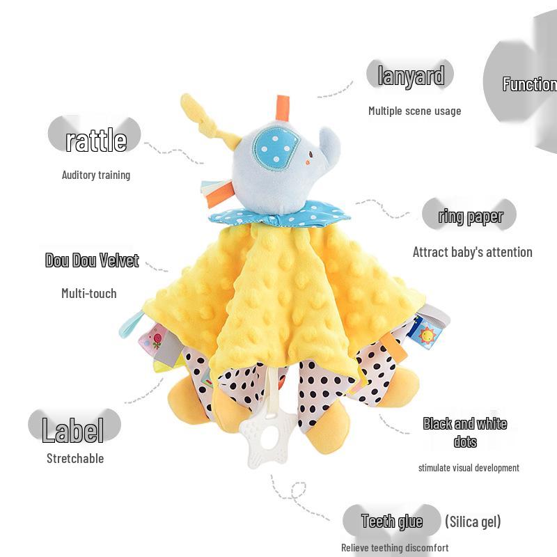 Funnyzoo Baby Animal Soothing Toy & Blanket with Teether and Rattle Bib