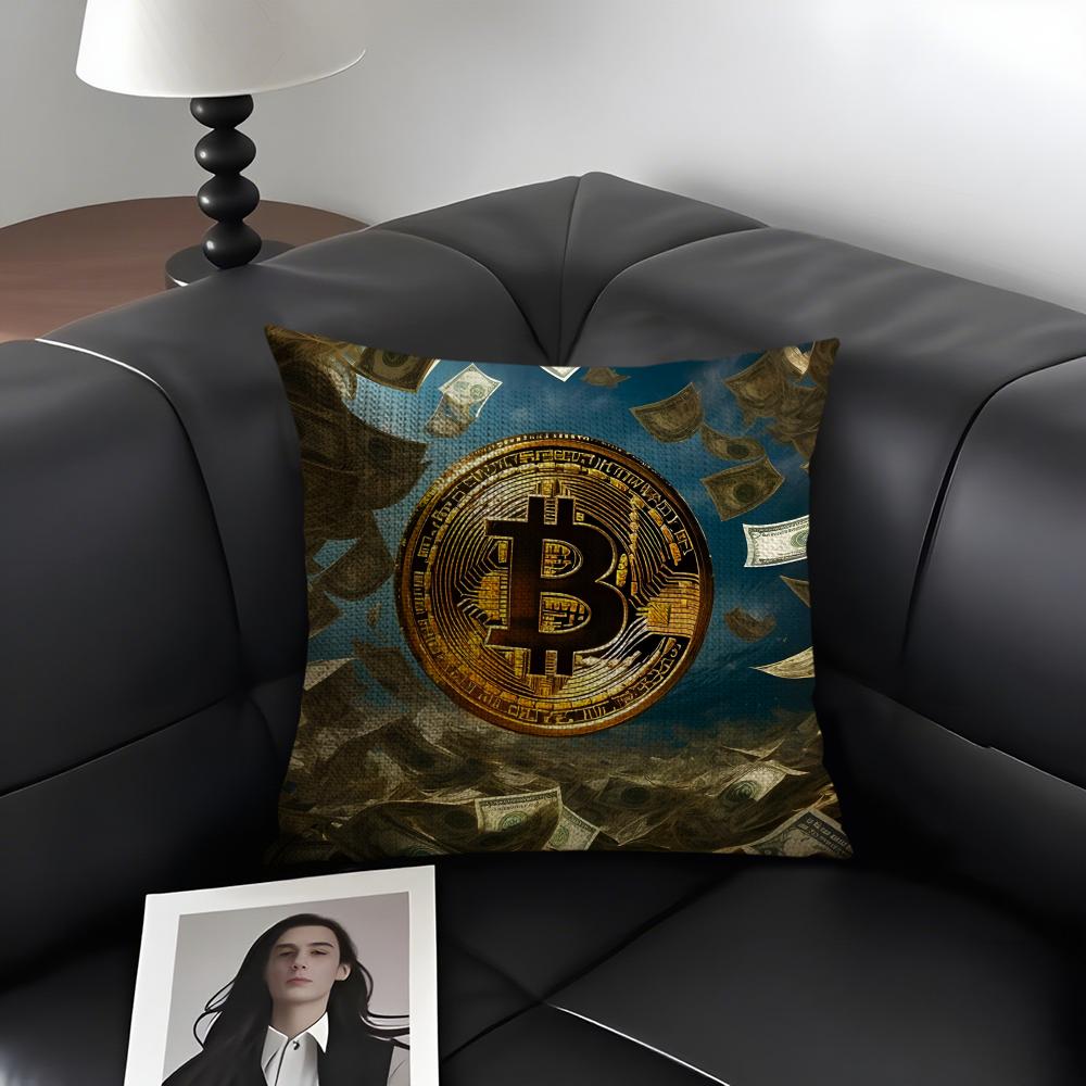 Bitcoin Fashion Cushion Cover Natural Linen Organic Fabric DoubleSided Printing Sofa Home Decor Gift Pillow Case