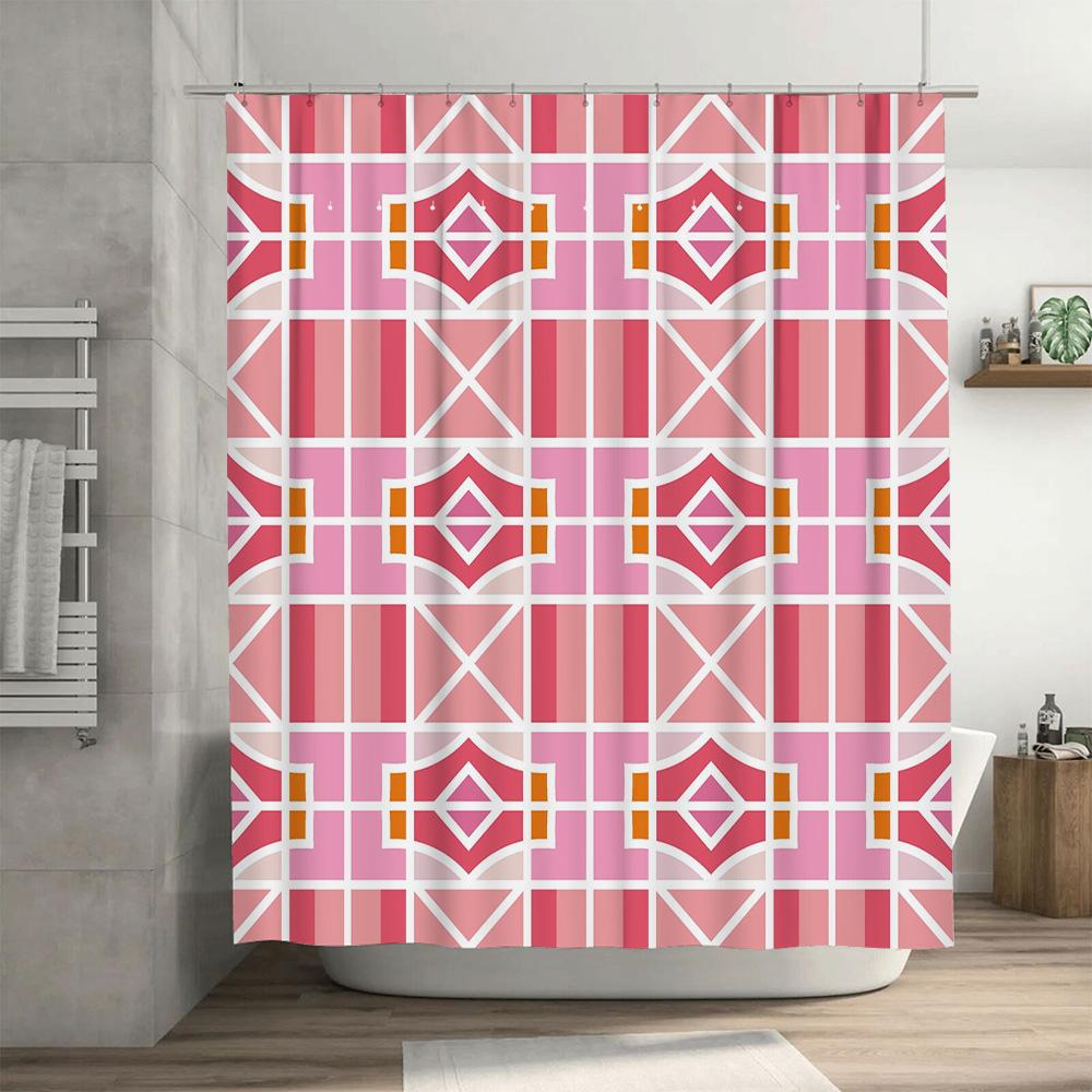 Plaid Bath Shower Curtain Set Red Checkered Pattern for Home Decor in Bathroom Size 60 x 72 inches with Hook Rings (Set of 1)