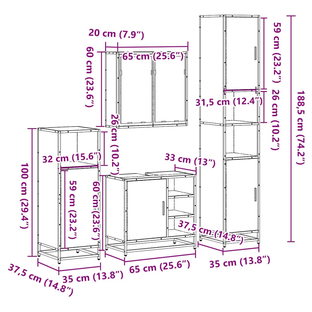 4 piece bathroom furniture set in Sonoma oak particleboard