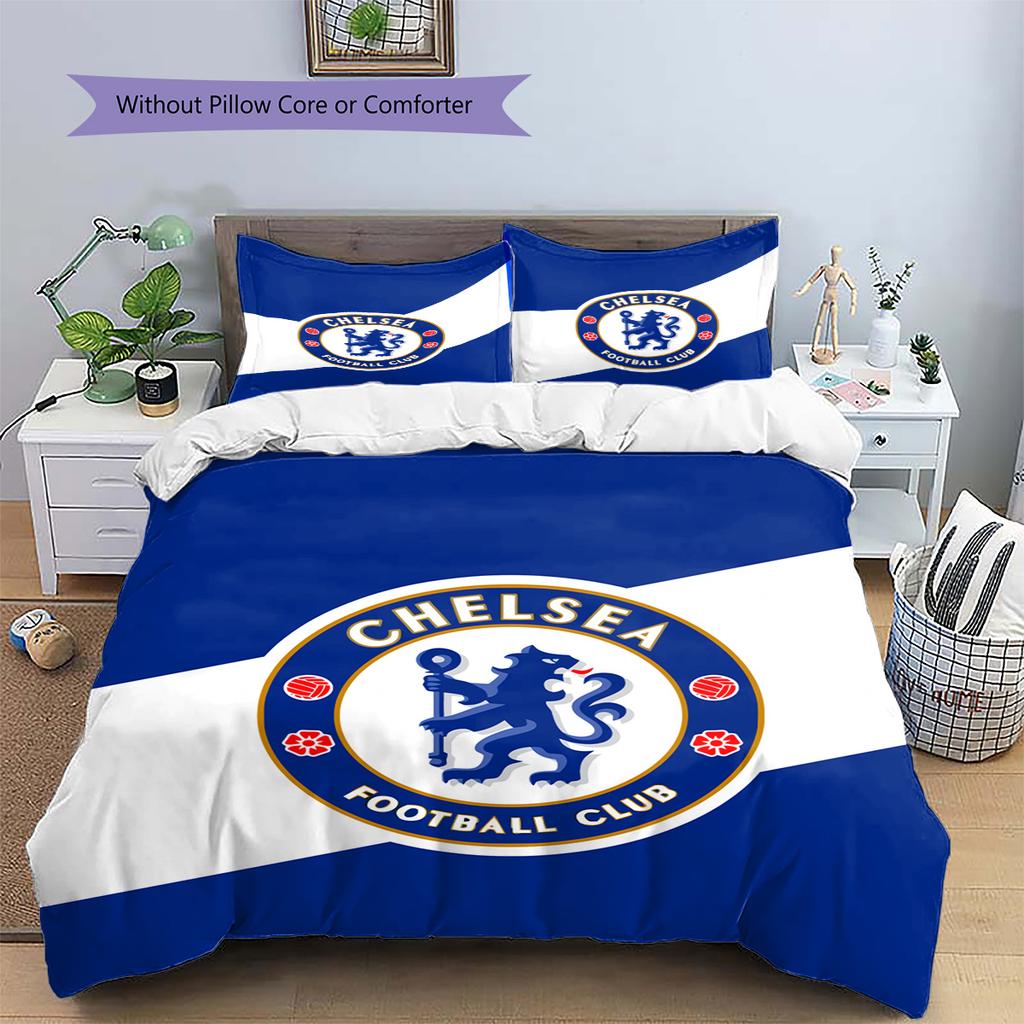 Soccer Chelsea F C Pattern Bedding Set Quilt Cover Pillowcase Home Decor Gift (1 * Duvet Cover + 2 * Pillowcase, Without Core)