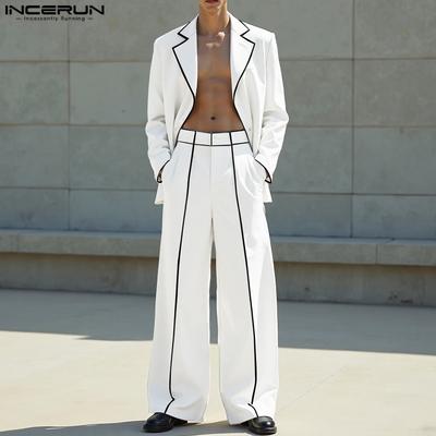 Two Pieces Men Stitching Long Sleeve Thin Blazer and Long Pants Office Outfits Sets