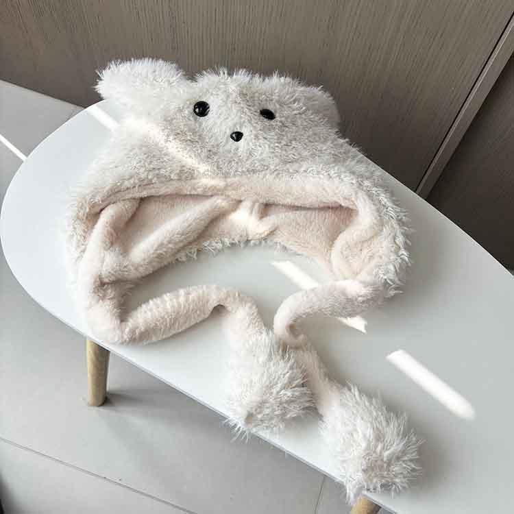 Female winter cute moving ears puppy hairy hat long hair thickened warm ear hat student Lei Feng hat