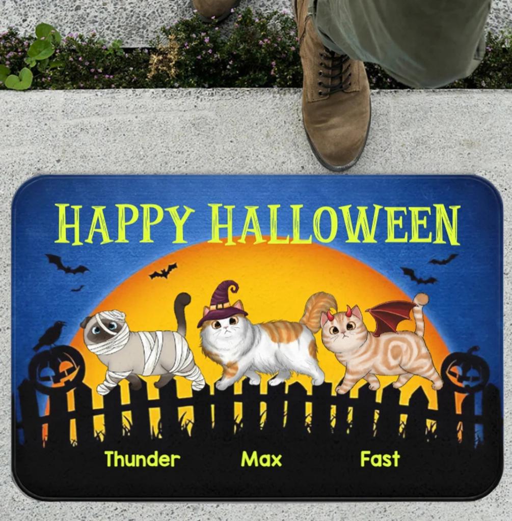 Halloween Night Cute Cat WELCOME Rug Doormat Living Room Bedroom Entrance Door Floor Mat Hallway Backyard Foot Mat Home Decor