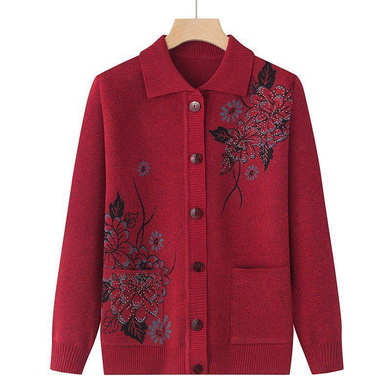Grandma's Cozy Knit Cardigan: Spring & Autumn Loose Long-Sleeved Sweater for Elderly Women