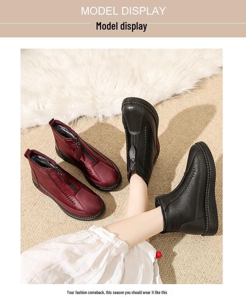 Women's High-Top Warm Velvet & Thick Cotton Shoes - Comfortable PU Sole for Middle-Aged & Elderly