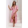 2025 Summer Deep V-neck Puff Short Sleeve Fashion Women Dress New Elegant Solid Color Loose Party Medium and Long Dress Women Slim Fit Women Clothing