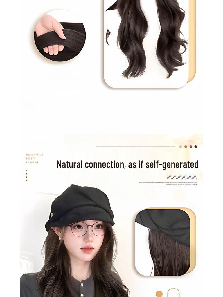 Women's Cloud Octagonal Wig Hat - Natural Full Coverage with Big Waves for Autumn and Winter Fashion