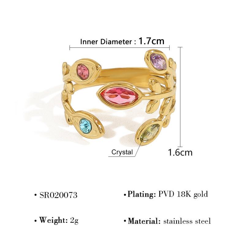 2025 Neuer Regenbogen Zirkon Blattring Damen Titanstahl Verstellbare Öffnung Mode Charme Schmuck Zubehör