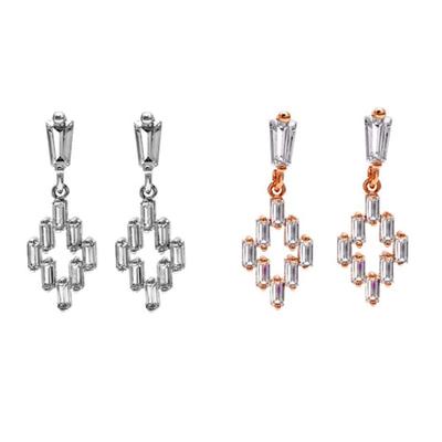 Women's Square Silver Rose Gold Cubic Zirconia Earrings