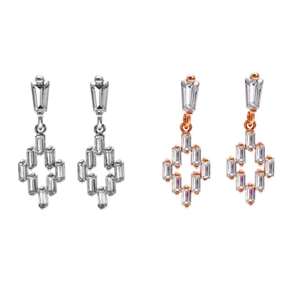 Women's Square Silver Rose Gold Cubic Zirconia Earrings