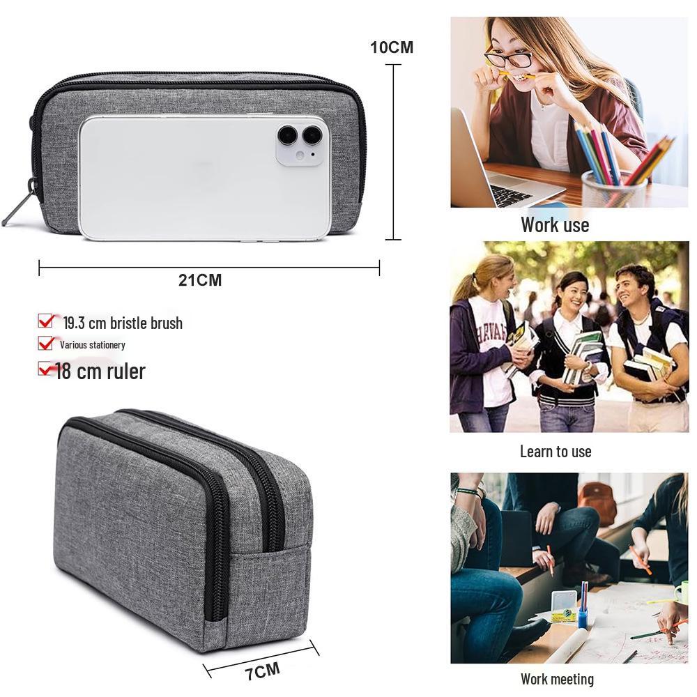 Large Capacity Student Pencil Case: Double-Layer Portable Stationery Bag for Primary & Secondary School