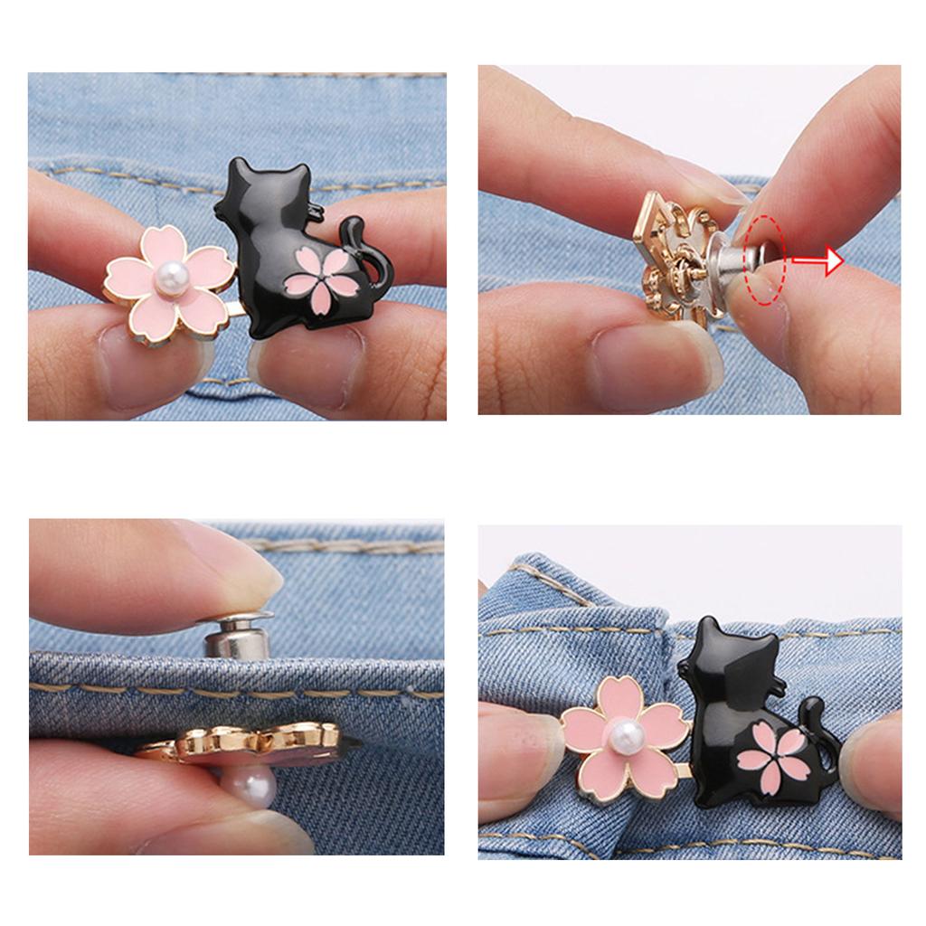 2 Pairs Jeans Button Pins Flower Cats Waist Buckles Detachable Trousers Waist Tightener Adjustable Trouser Button Pins