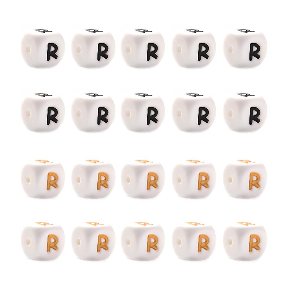 10Pcs 12mm Silicone Beads Letters Golden Black English Alphabet Letter Bead Bpa Free Material for Diy Chew Necklace Teether Toys
