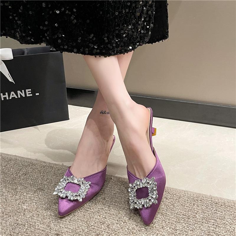 Baotou half slippers women's outer wear 2025 early spring new niche pointed women's shoes Muller shoes thin heels cool slippers tide