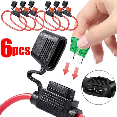 6Pcs In Line Car Mini Blade Adapter Fuse Holder Splash-proof for 12V 30A Wire Cutoff Switch Socket Damp Proof Splash