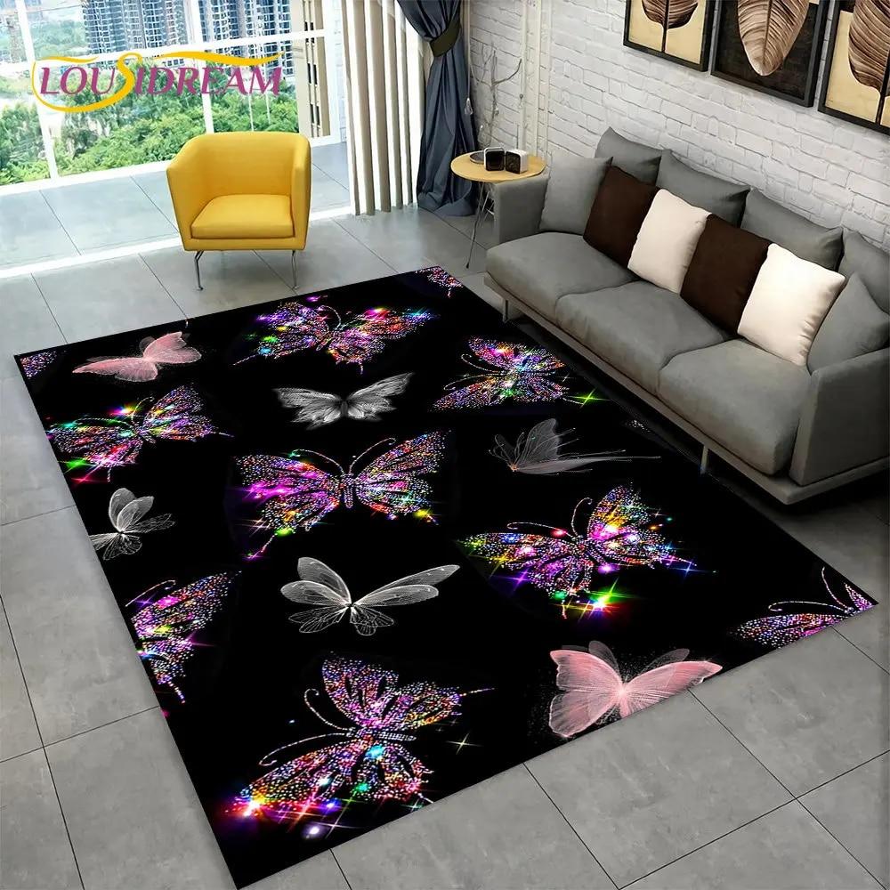 Dream Butterfly Flower Area Rug Large,Carpet Rug for Home Living Room Bedroom Sofa Doormat Decor,Kid Play Non-slip Floor Mats