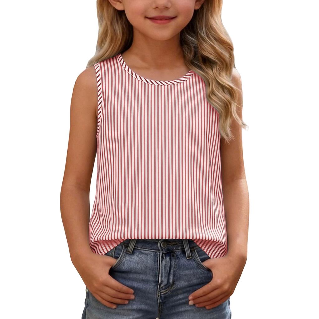 Ärmelloses Tanktop für Mädchen Lässiges Sommer-T-Shirt Leichter weicher Stoff Gestreiftes Muster Bequeme Passform Kinderkleidung