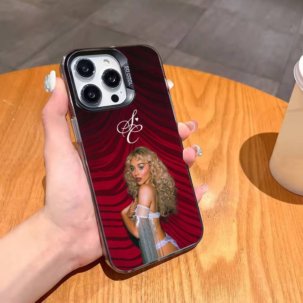 S-Sabrina Singer C-Carpenter Phone Case For iPhone17 16 15 14 13 12 Pro Max Grey Black Matte Laser Metallic Aurora Funda