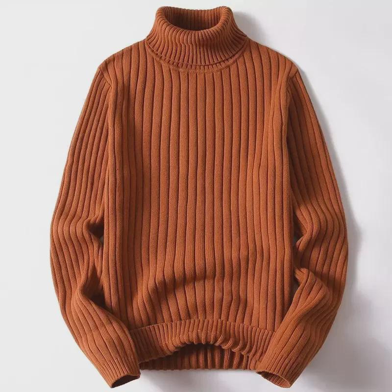 Maglione Pullover da Uomo Trendy a Collo Alto a Maglia a Tinta Unita Spesso