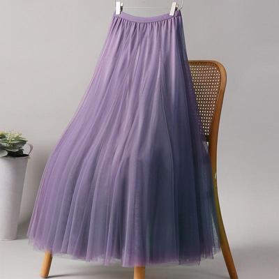 Women's High Waist Purple Tulle Mesh Midi Skirt, 720-Degree Swing A-line Design, Perfect for Square Dance and Slimming Photo Shoots