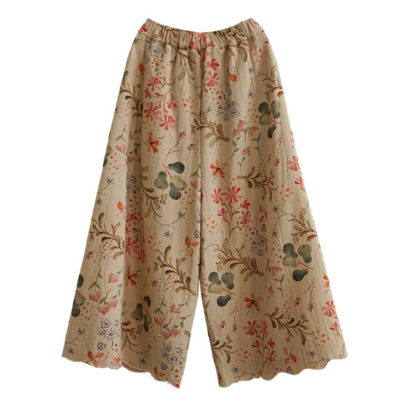 

Johnature Women Vintage Wide Leg Pants Print Floral Spring Chinese Style Trousers Loose Female Pants One Size бежевый