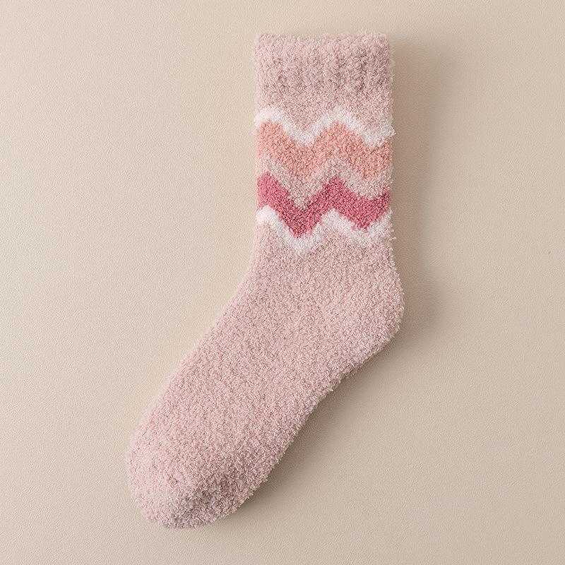Coral Velvet Socks Women's Fall Winter Thick Mid-tube Socks Wavy Socks Warm Floor Socks