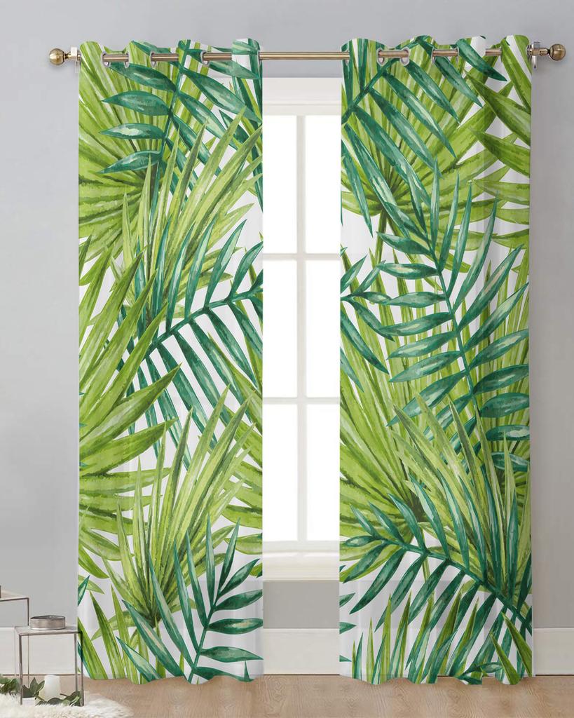Tropical Rainforest Leaf Plant Sheer Curtains for Living Room Decoration Window Curtains Kitchen Tulle Voile Organza Curtains