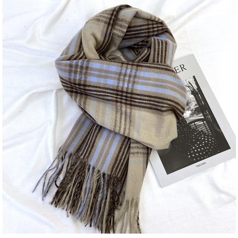 Plaid Scarf Women's New Winter Imitation Cashmere Retro Scarf Thickened Warm Shawl