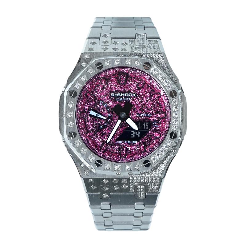 CASIO Customized watch modified series waterproof luminous Quartz steel strap same style for men and women pink dial FenXing FenXingKongXingZuanGang