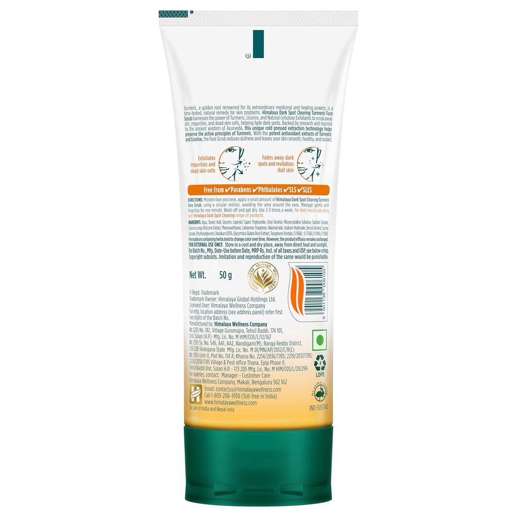 Himalaya Wellness Company Dark Spot Clearing Turmeric Face Scrub 50G Pack Of 1 For Radiant Skin