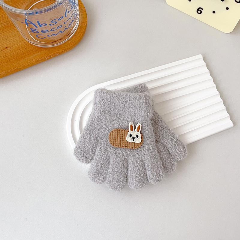 Cartoon Rabbit Baby Plush Gloves Winter Children Plush Mittens Cute Bunny Boys Girls Five Finger Gloves 1-3Year Kids Hand Warmer