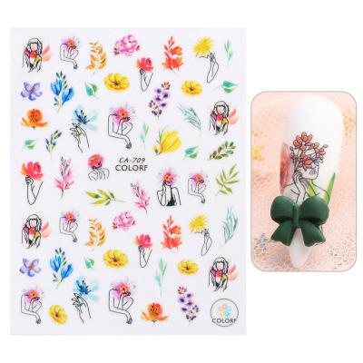 1Pc Nail Stickers Spring Summer Flowers Green Leaves Simulation Dragonfly Nail Art Decoration Water Slides Decals Transfer Foils