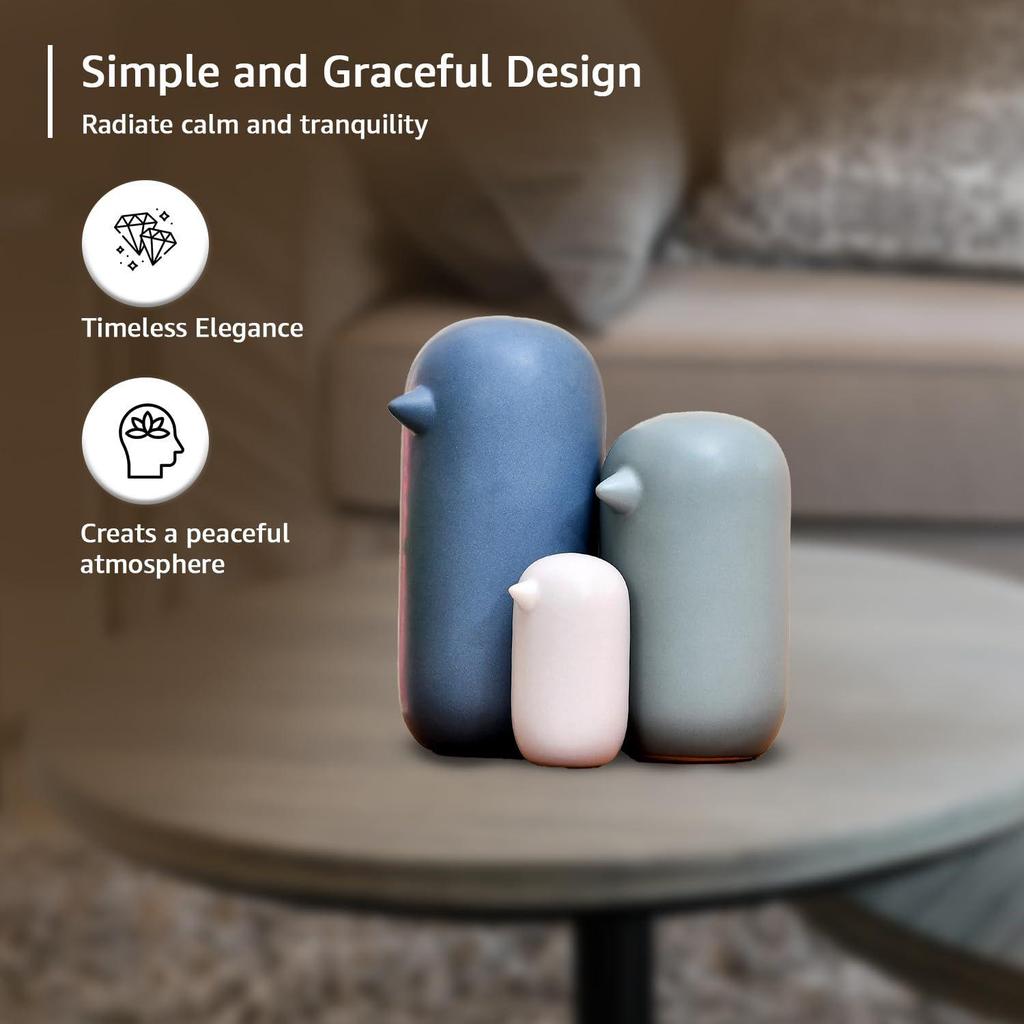 Ceramic Minimal Penguin Figurine | A Symbol of Simplicity & Grace | Adds a Serene Touch to Any Space – Pack of 3, Multi-Color