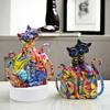Nordic Style Graffiti Cat Figurine Resin Decor Living Room Home Office Gift