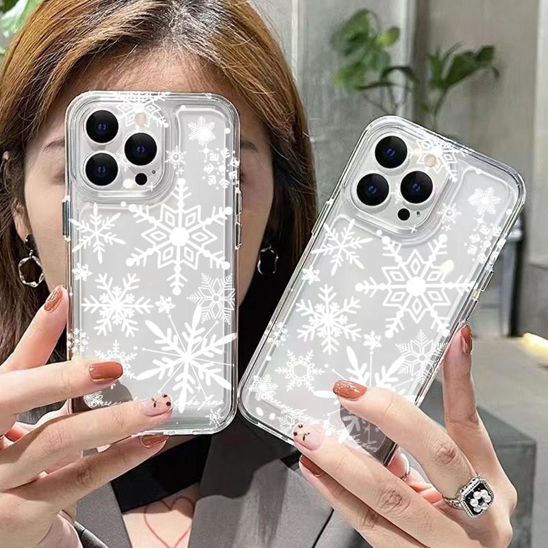 Phone Case For iPhone 17 Pro Max Air 16E 16 15 14 13 12 11 7 8 Plus XS X XR Christmas Winter Snowflake Shaped Pattern Soft Cover