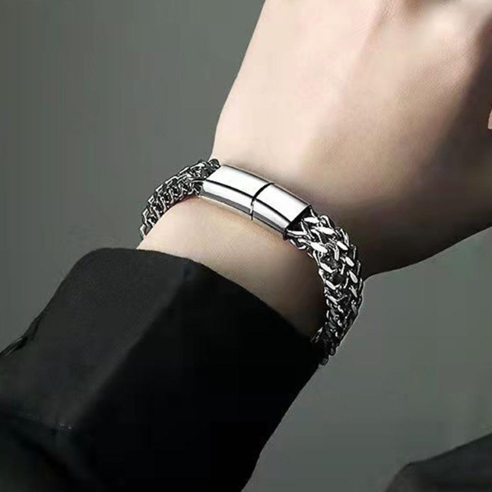Brățară din Oțel Inoxidabil cu Design Împletit, Brățară cu Cataramă Magnetică cu Suprapunere Dublă, Accesorii pentru Bărbați