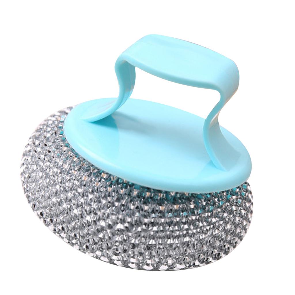 Stainless Steel Sponges with Handle Kitchen Pot Pan Dishes Cleaning Brush Wire Ball Scrubber Silver