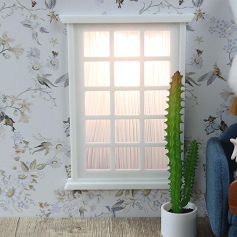 White Miniature Doll House Window Frame With Panels For Customizable Doll Accessories