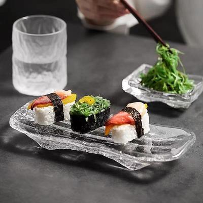 Japanese Glass Sashimi Plate Glacier Sushi Kitchen Dishes Dish Tableware Dinner Cake Dining Bar Home Garden