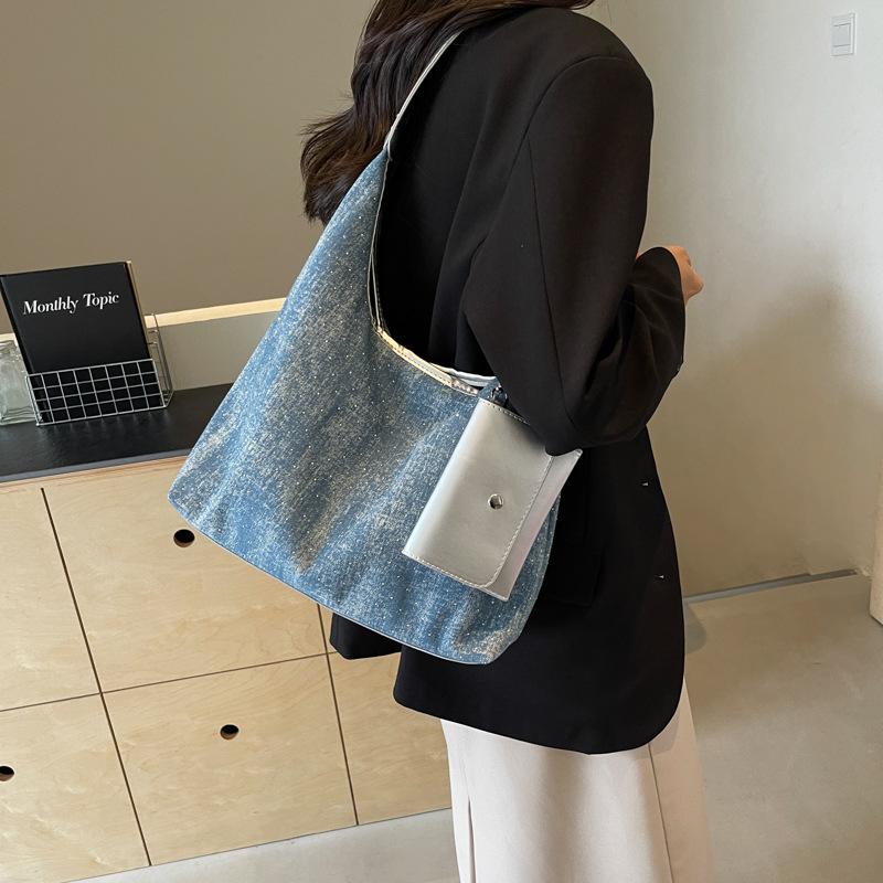 Popular Denim Women's Bags New Casual Lazy Wind Large Capacity Shoulder Underarm Bag Portable Tote Bag
