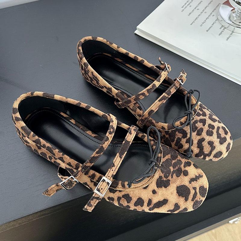 

Fashion Fashion Leopard Print Footwear Flat Shoes For Women Butterfly-Knot Female Buckle Strap Shallow Ladies Flats Mary Janes Shoes 5(foot 225mm) цветной печати леопарда