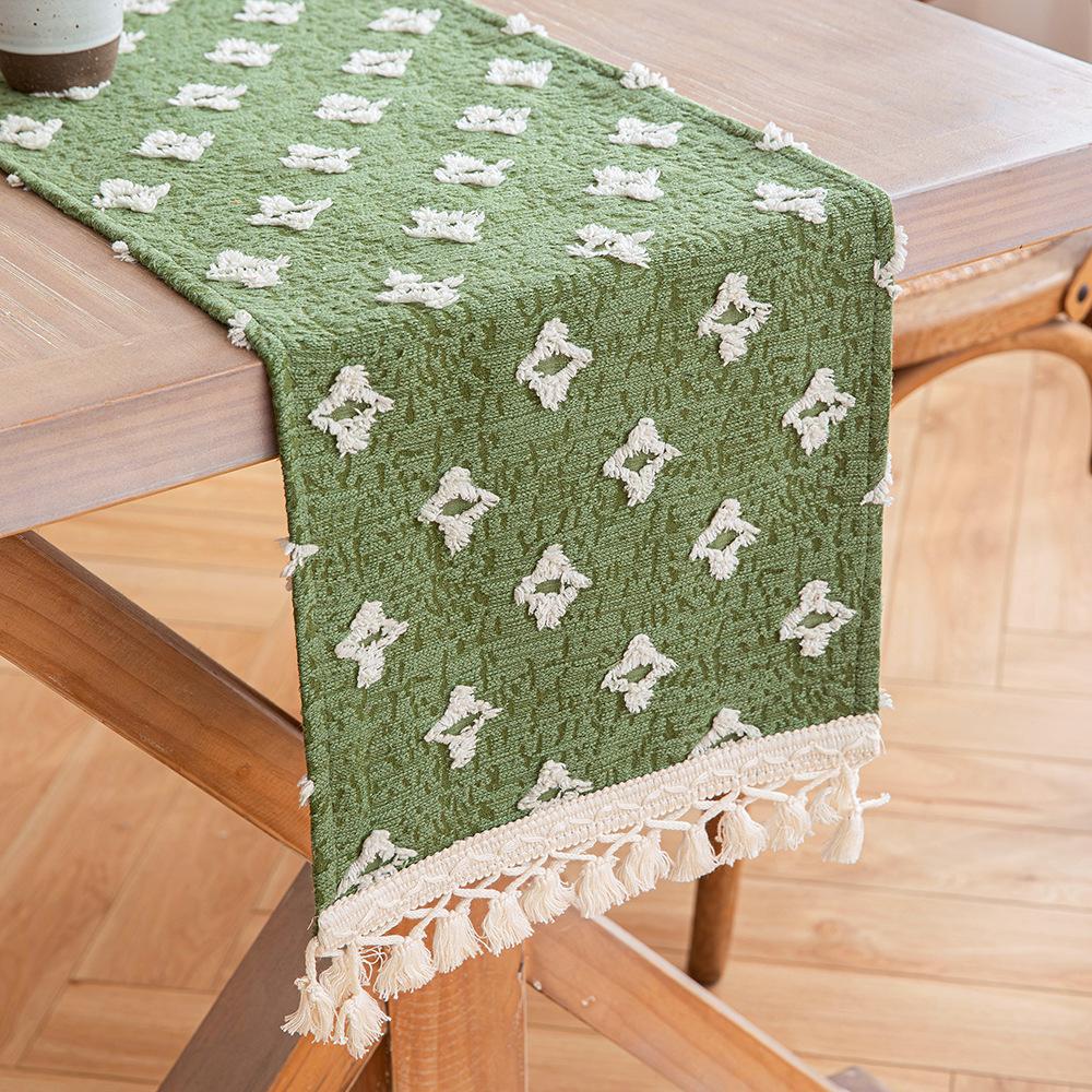 1pc Boho Table Runner for Home Decor Macrame Cream Yellow Farmhouse Table Runner with Tassels for Bohemian Dining Bedroom Decor