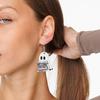 Halloween Ghost Earrings Wood Ghost Holding Book Earrings Halloween Party Jewelry for Women Makeup And Everyday Wear