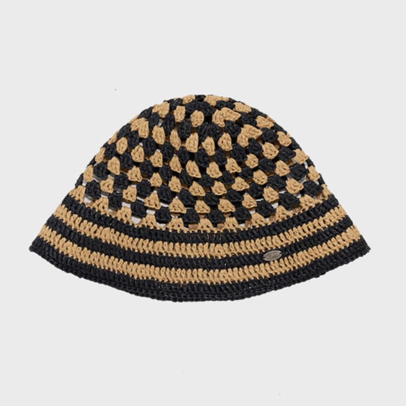 Slowslowly Fruit Handmade Crochet Raffia Bucket Hat _ Mix (Beige&Black)